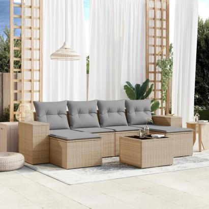 Set canapele de grădină, 7 piese, cu perne, bej, poliratan GartenMobel Dekor