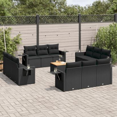 Set mobilier de grădină cu perne, 13 piese, negru, poliratan GartenMobel Dekor