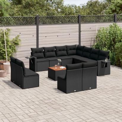 Set canapele de grădină, 12 piese, cu perne, negru, poliratan GartenMobel Dekor