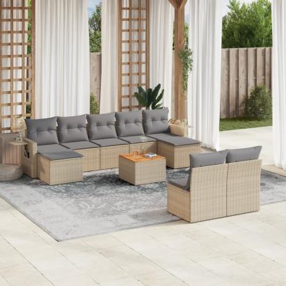 Set canapele de grădină, 10 piese, cu perne, bej, poliratan GartenMobel Dekor