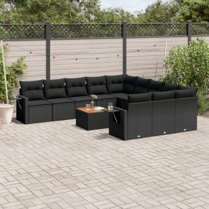 Set canapele de grădină, 12 piese, cu perne, negru, poliratan GartenMobel Dekor