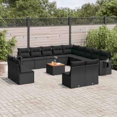 Set mobilier de grădină cu perne, 14 piese, negru, poliratan GartenMobel Dekor