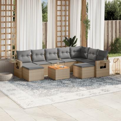Set canapele de grădină, 10 piese, cu perne, bej, poliratan GartenMobel Dekor