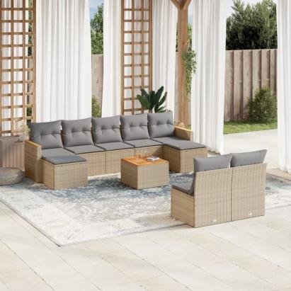 Set canapele de grădină cu perne, 10 piese, bej, poliratan GartenMobel Dekor