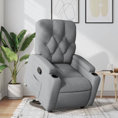 Fotoliu rabatabil cu ridicare, gri deschis, material textil GartenMobel Dekor