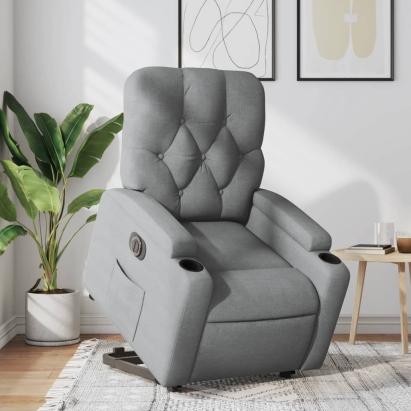Fotoliu electric rabatabil cu ridicare, gri deschis, textil GartenMobel Dekor