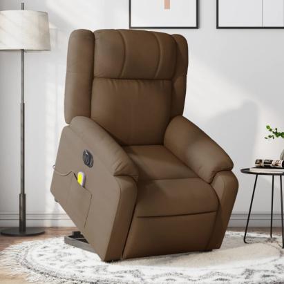 Fotoliu electric de masaj rabatabil cu ridicare, maro, textil GartenMobel Dekor
