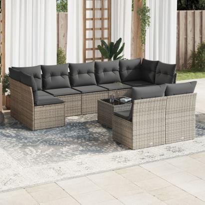 Set mobilier de grădină cu perne, 10 piese, gri, poliratan GartenMobel Dekor