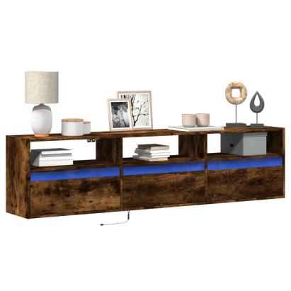 Dulap TV de perete cu lumini LED, stejar fumuriu, 180x31x45 cm GartenMobel Dekor