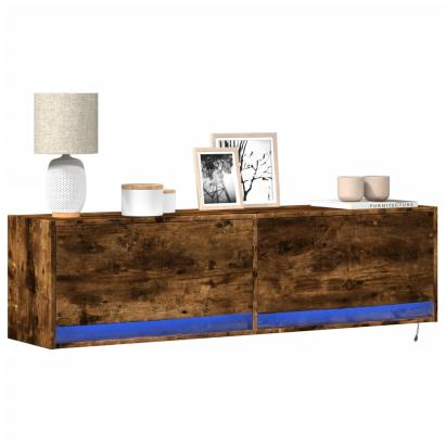 Comodă TV de perete cu lumini LED, stejar fumuriu, 140x31x38 cm GartenMobel Dekor