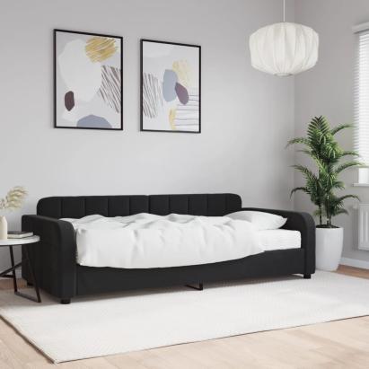 Pat de zi cu saltea, negru, 90x200 cm, catifea GartenMobel Dekor