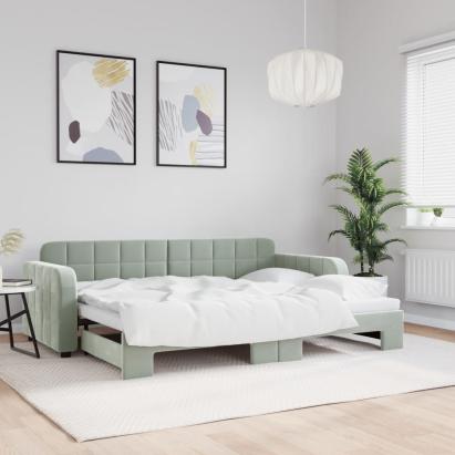 Pat de zi cu extensie, gri deschis, 80x200 cm, catifea GartenMobel Dekor