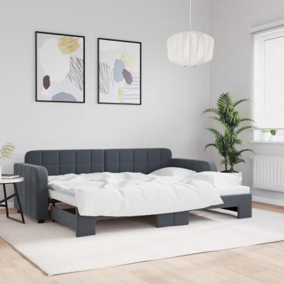 Pat de zi cu extensie, gri închis, 80x200 cm, catifea GartenMobel Dekor