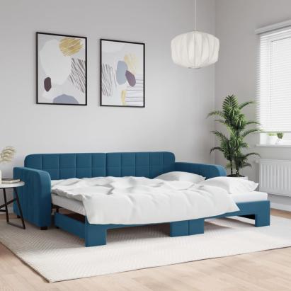 Pat de zi cu extensie, albastru, 90x200 cm, catifea GartenMobel Dekor