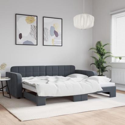 Pat de zi cu extensie, gri închis, 90x200 cm, catifea GartenMobel Dekor