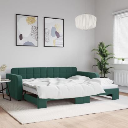 Pat de zi cu extensie, verde închis, 90x200 cm, catifea GartenMobel Dekor