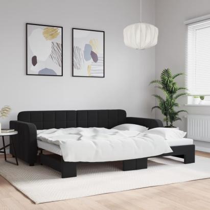 Pat de zi cu extensie, negru, 90x200 cm, catifea GartenMobel Dekor