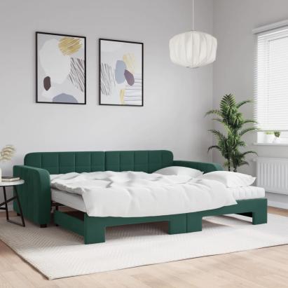 Pat de zi cu extensie și saltele verde închis 90x200 cm catifea GartenMobel Dekor