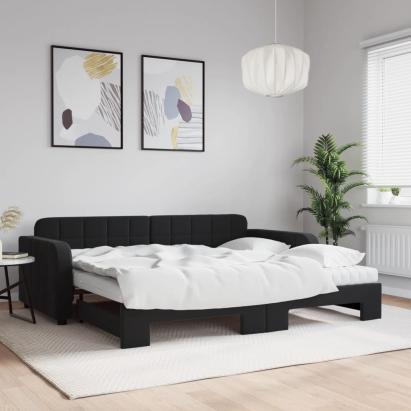 Pat de zi cu extensie și saltea, negru, 90x200 cm, catifea GartenMobel Dekor