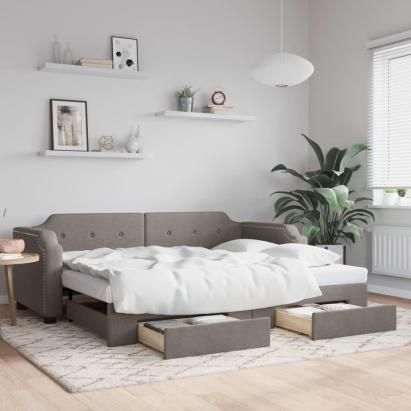 Pat de zi cu extensie și sertare, gri taupe, 80x200 cm, textil GartenMobel Dekor