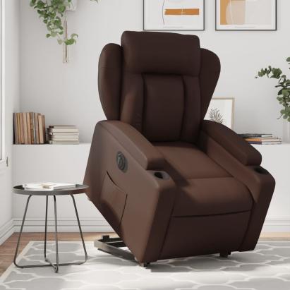 Fotoliu rabatabil electric cu ridicare, maro, piele ecologică GartenMobel Dekor