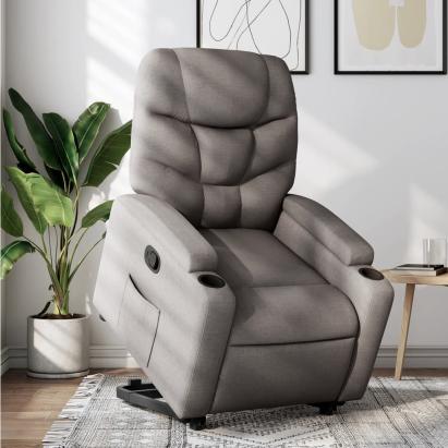 Fotoliu rabatabil cu ridicare pe verticală, gri taupe, textil GartenMobel Dekor