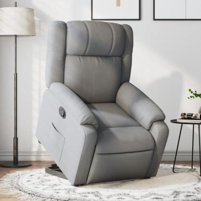 Fotoliu rabatabil cu ridicare, gri deschis, material textil GartenMobel Dekor