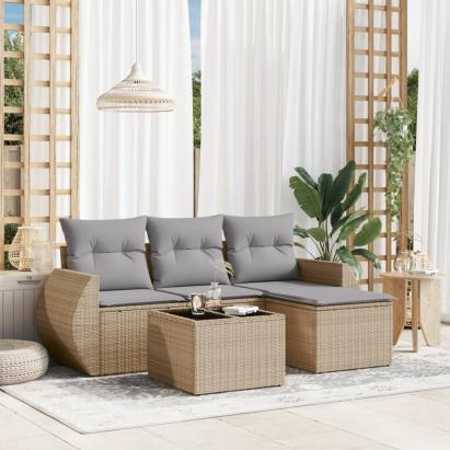 Set canapele de grădină cu perne, 5 piese, bej, poliratan GartenMobel Dekor