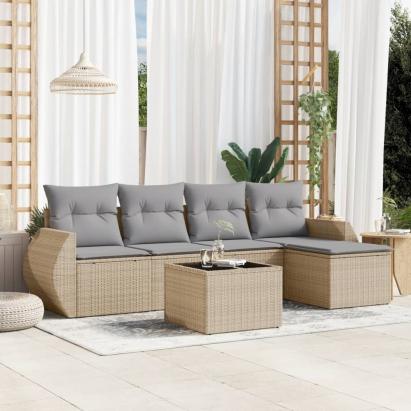 Set canapele de grădină cu perne, 6 piese, bej, poliratan GartenMobel Dekor