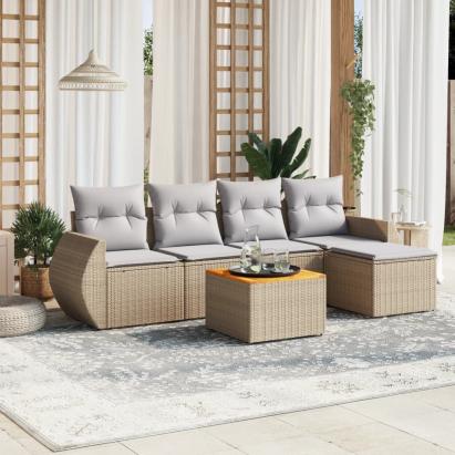 Set canapele de grădină cu perne, 6 piese, bej, poliratan GartenMobel Dekor
