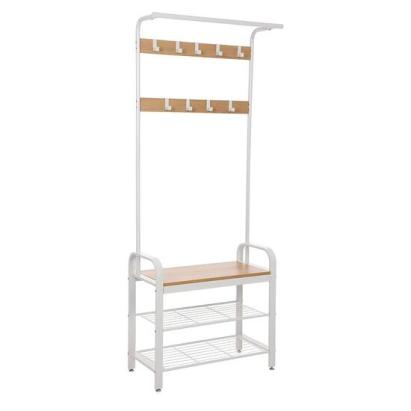 Cuier cu 2 rafturi pentru incaltaminte, Vasagle, banca, pal si metal, bej, 72x33.7x183 cm GartenVIP DiyLine