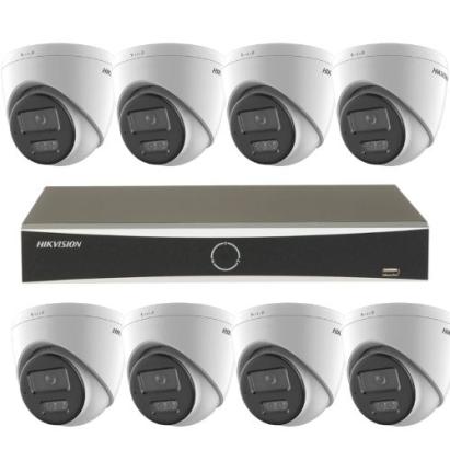 Sistem supraveghere IP 4K Hikvision 8 camere 8MP IR 30m lumina alba 30m microfon Smart Hybrid Light, NVR 8 canale PoE 12MP AcuSense SafetyGuard Surveillance