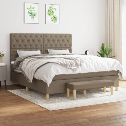 Pat box spring cu saltea, gri taupe, 160x200 cm material textil GartenMobel Dekor