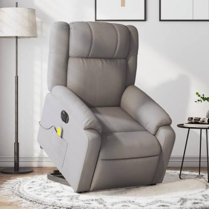 Fotoliu electric masaj rabatabil cu ridicare, gri taupe, textil GartenMobel Dekor
