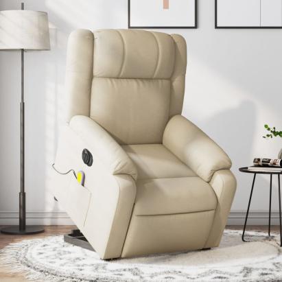 Fotoliu electric de masaj rabatabil cu ridicare, crem, textil GartenMobel Dekor