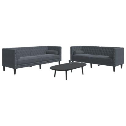 Set canapele Chesterfield cu perne rulou, 2 piese, gri, catifea GartenMobel Dekor