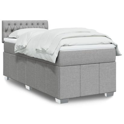 Pat box spring cu saltea, gri deschis, 90x200 cm, textil GartenMobel Dekor