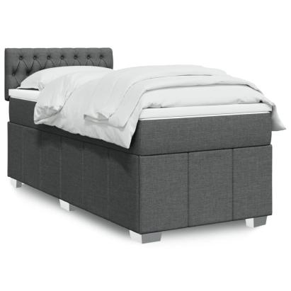 Pat box spring cu saltea, gri închis, 90x200 cm, textil GartenMobel Dekor
