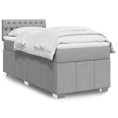 Pat box spring cu saltea, gri deschis, 100x200 cm, textil GartenMobel Dekor