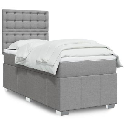 Pat box spring cu saltea, gri deschis, 90x200 cm, textil GartenMobel Dekor