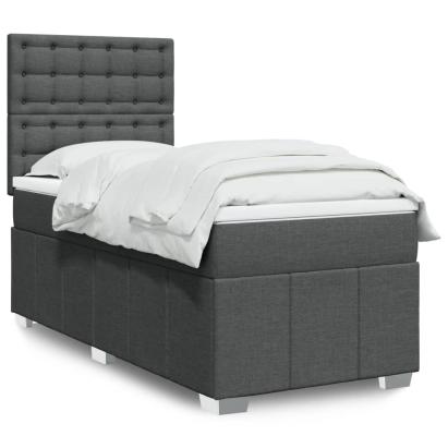 Pat box spring cu saltea, gri închis, 90x200 cm, textil GartenMobel Dekor