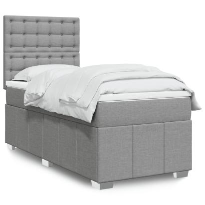 Pat box spring cu saltea, gri deschis, 100x200 cm, textil GartenMobel Dekor