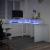 Birou cu lumini LED, alb, 152x152x91 cm, lemn prelucrat GartenMobel Dekor