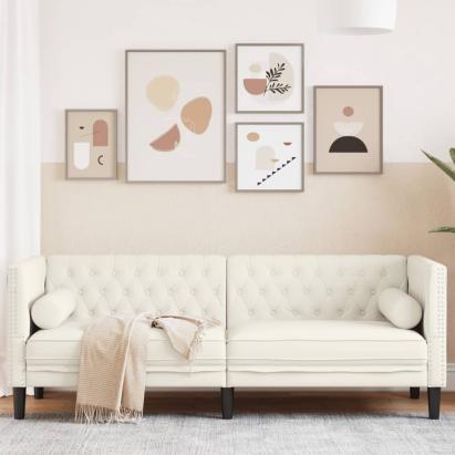 Canapea Chesterfield cu pernuțe/3 locuri, crem, catifea GartenMobel Dekor