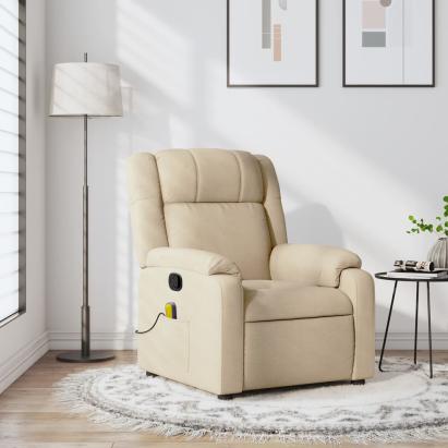 Fotoliu rabatabil de masaj, crem, material textil GartenMobel Dekor