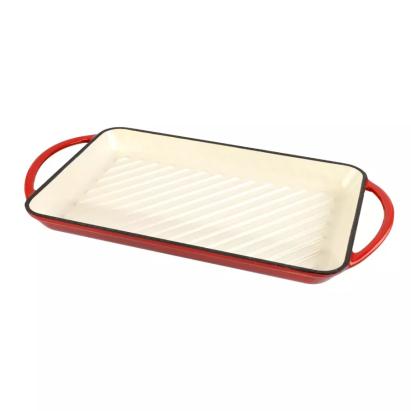Tava Grill din Fontă Emailată 33x21,5 cm, Roșie Handy KitchenServ