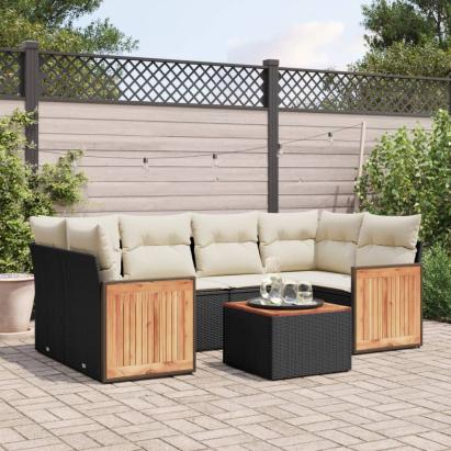 Set canapele de grădină cu perne, 7 piese, negru, poliratan GartenMobel Dekor