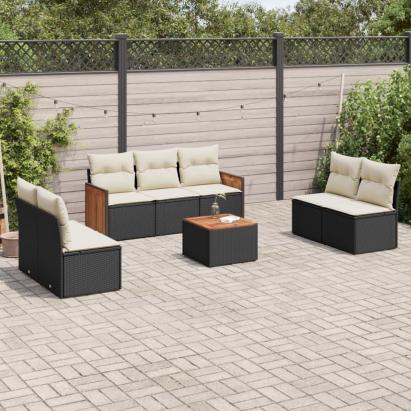Set mobilier de grădină cu perne, 8 piese, negru, poliratan GartenMobel Dekor