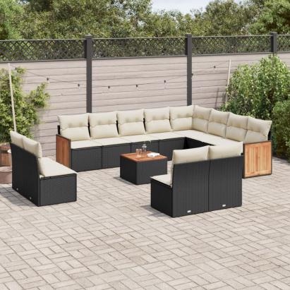 Set mobilier de grădină cu perne, 13 piese, negru, poliratan GartenMobel Dekor