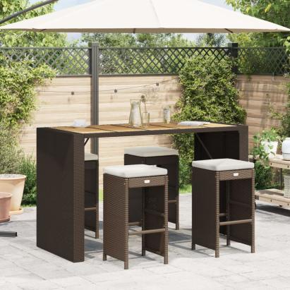 Scaune de bar pentru grădină cu perne, 4 buc., maro, poliratan GartenMobel Dekor